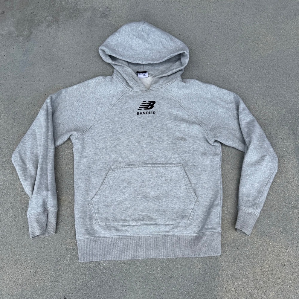 New Balance x Bandier Women Heather Gray Logo Hoodie XS Pullover Sweatshirt
